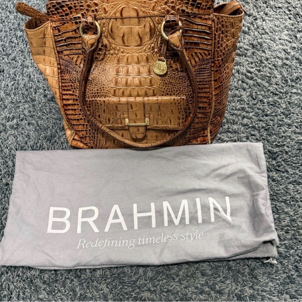 Brahmin Tan Crocodile Embossed Tote
